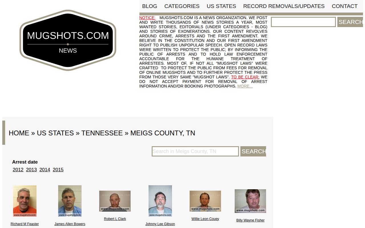Screenshot of an unofficial historical Meigs County record archive, included for source context