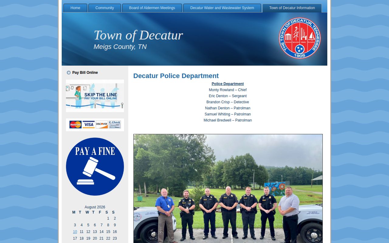 Meigs County Decatur Police Department page for Decatur arrest and booking record routing